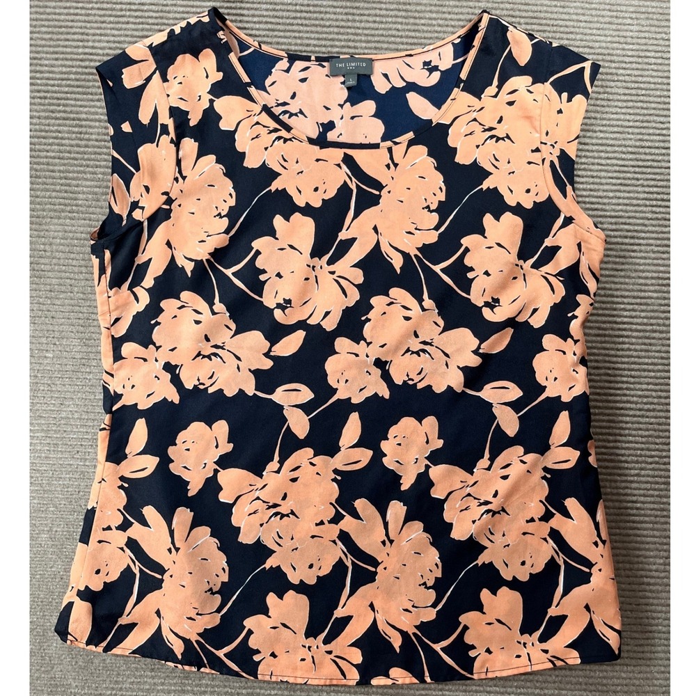 The Limited Womens Navy Peach Floral Sleeveless‎ Blouse Top T35P5979 Large